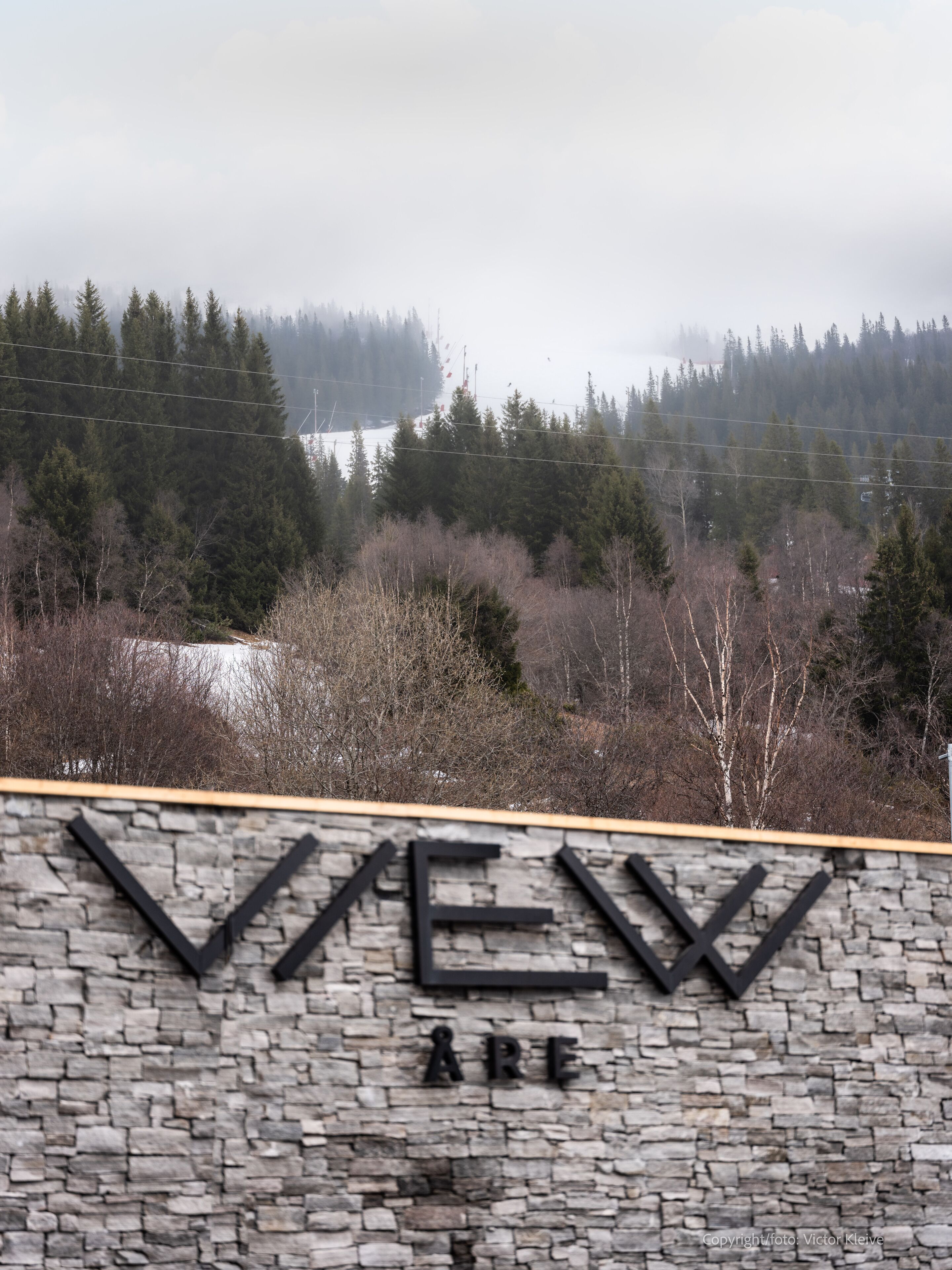 A stone wall with the words "VIEW ARE" engraved on it.