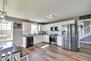 Fridge, microwave, oven, dishwasher