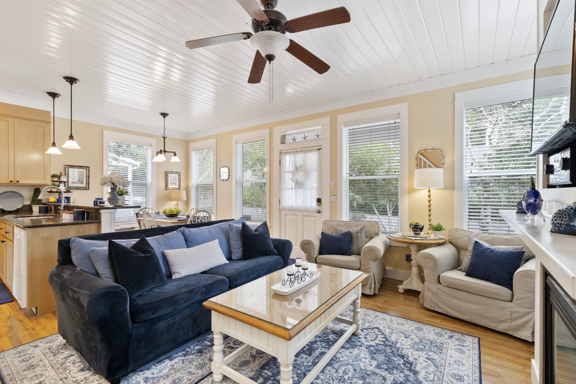 智能电视、壁炉、DVD 播放器、书