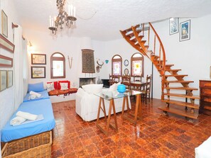 House, 2 Bedrooms, Balcony, Garden View | Living room - Spacious Maisonette on the "eu Blue Beach" of Kalogria in Sithonia, Greece Num1 (Sithonia)