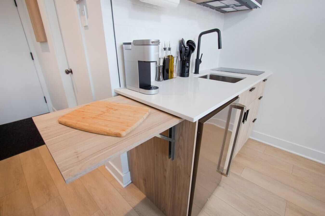 Microwave, stovetop, coffee/tea maker, toaster