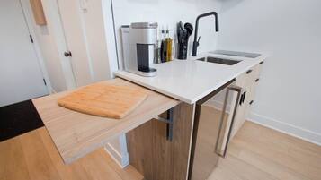 Microwave, stovetop, coffee/tea maker, toaster