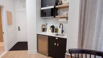 Microwave, stovetop, coffee/tea maker, toaster