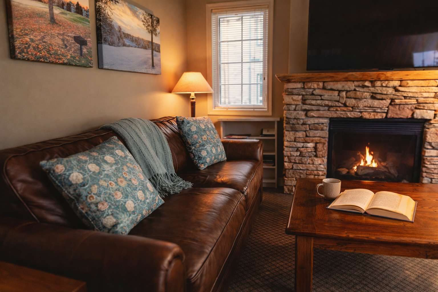 电视、壁炉、办公室