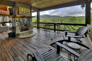 Relax in the Blue Ridge mountains with a cozy fireplace and scenic views.