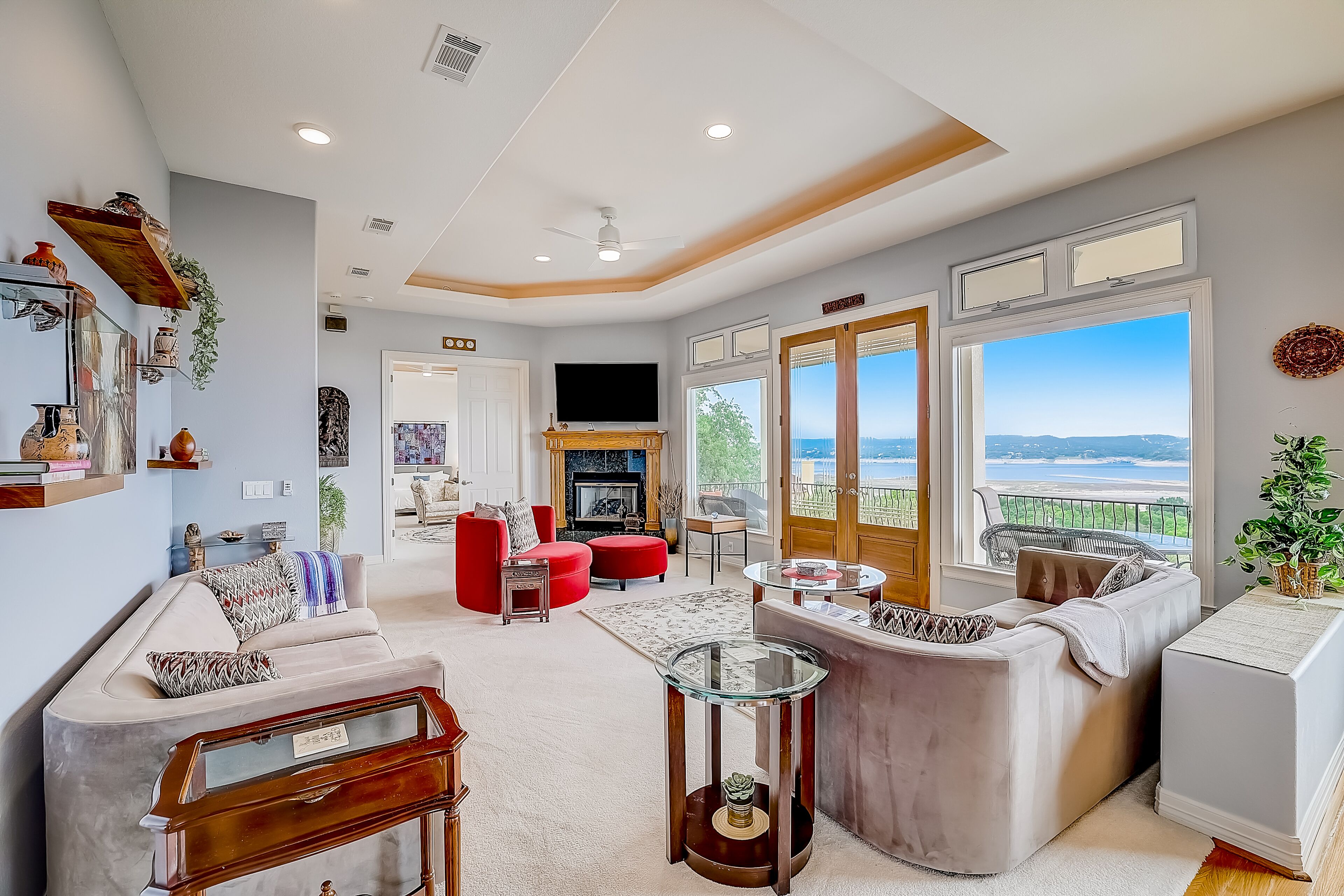 Sprawling private home with a large yard, water views, in-home gym, W/D, & AC