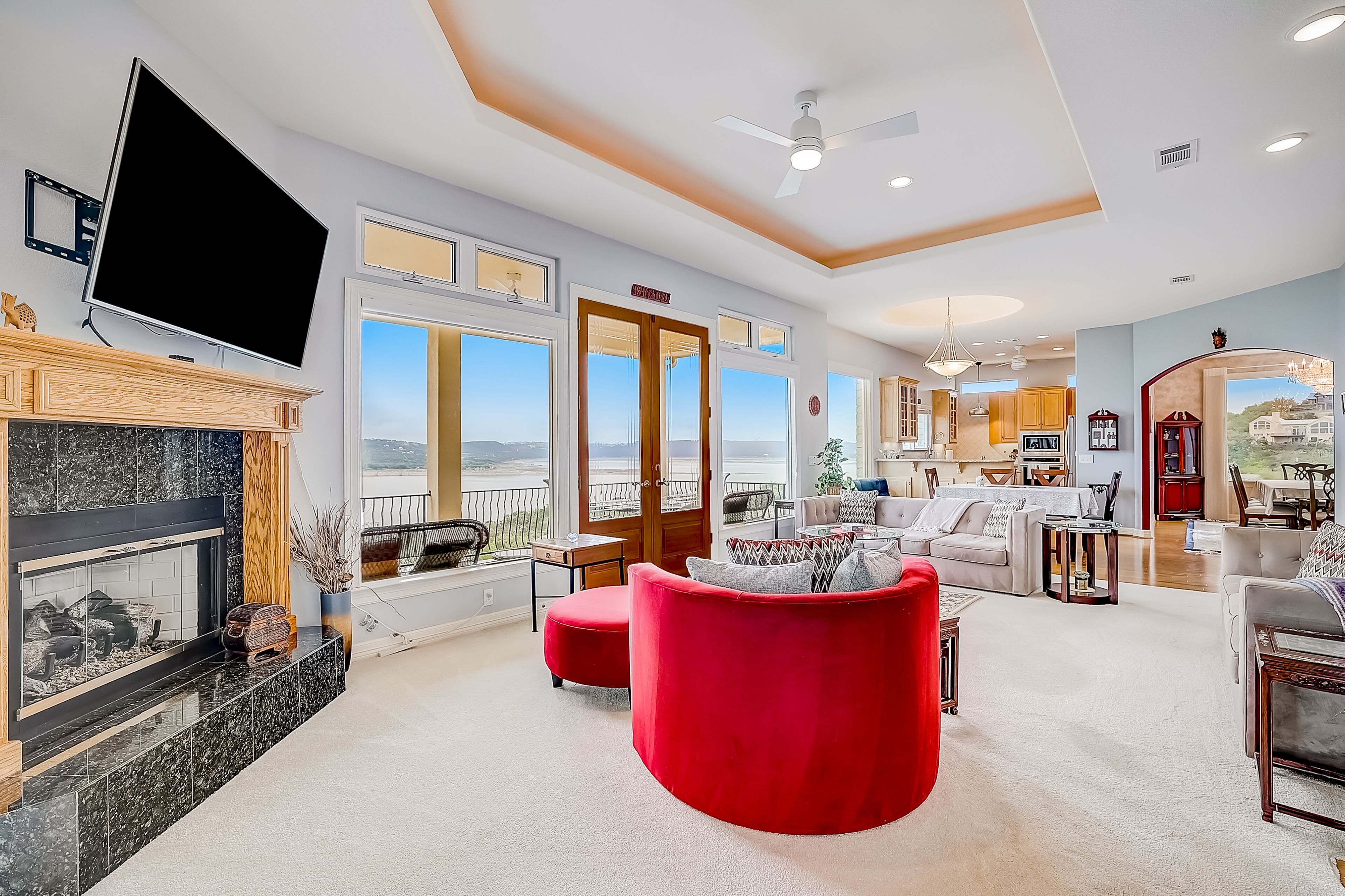 Sprawling private home with a large yard, water views, in-home gym, W/D, & AC