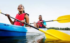 Guests can enjoy canoeing on the calm waters.