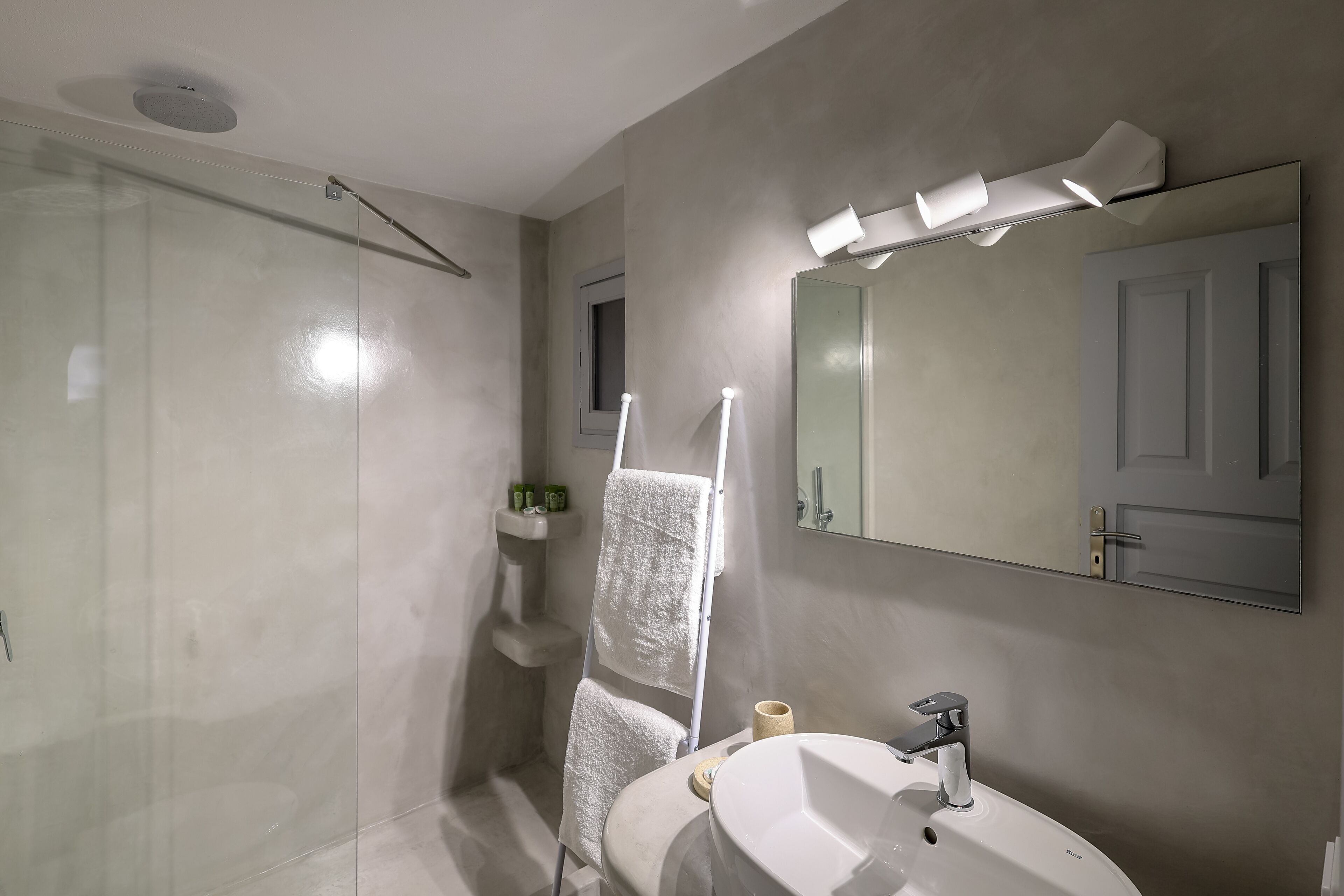 Hair dryer, bidet, towels, soap