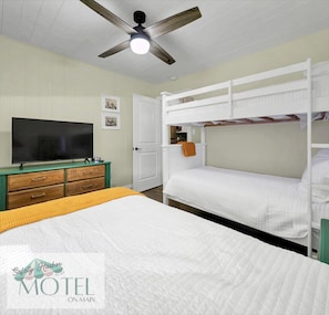 2 bedrooms, desk, iron/ironing board, travel cot