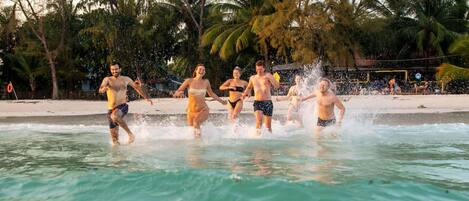 On the beach, white sand, kayaking