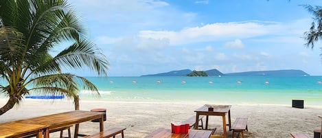 On the beach, white sand, kayaking