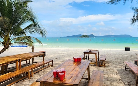 On the beach, white sand, kayaking