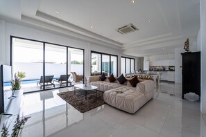 Villa | Living area | 40-inch LED TV with cable channels, TV - Modern Large 2 Bedroom Pool Villa - PV2 (Hua Hin)
