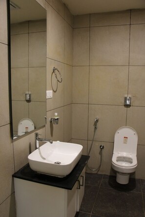 Regadera, toallas, jabón, shampoo 