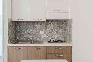 Fridge, oven, stovetop, coffee/tea maker