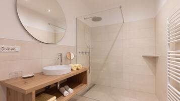 Regadera, secadora de cabello, toallas