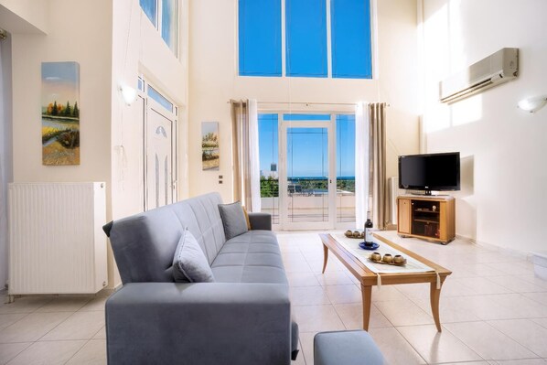 TV, fireplace, video library