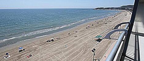 Beach nearby, sun loungers