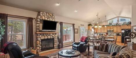 TV, fireplace, offices