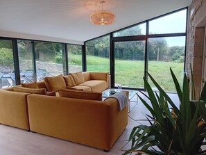 Smart TV, fireplace, video games, table football