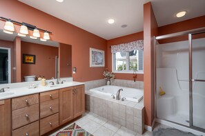 Combined shower/bathtub, jetted bath, hair dryer
