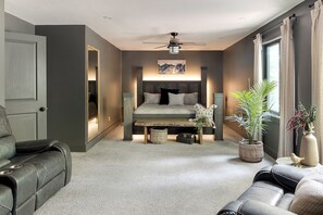 Smart TV, fireplace, video games, foosball