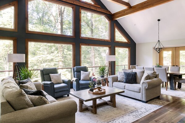 Smart TV, fireplace, video games, table football