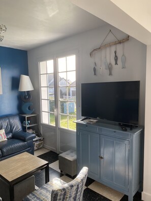 Télévision, lecteur de DVD, table de tennis de table