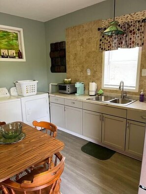 Fridge, microwave, coffee/tea maker, toaster