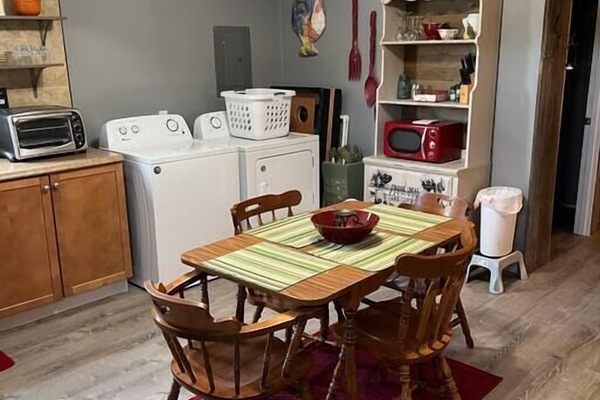 Small but works well with the space. Table for 4 please!