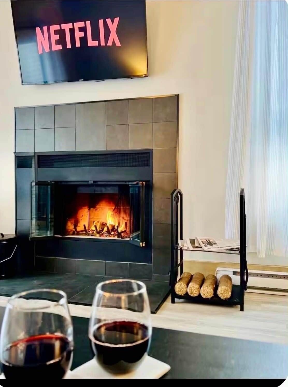 Wood burning fireplace