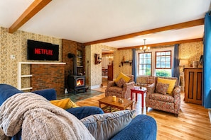 TV, fireplace