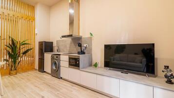 Microwave, stovetop, coffee/tea maker, toaster