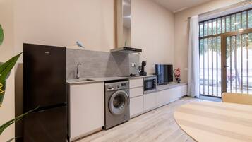 Microwave, stovetop, coffee/tea maker, toaster