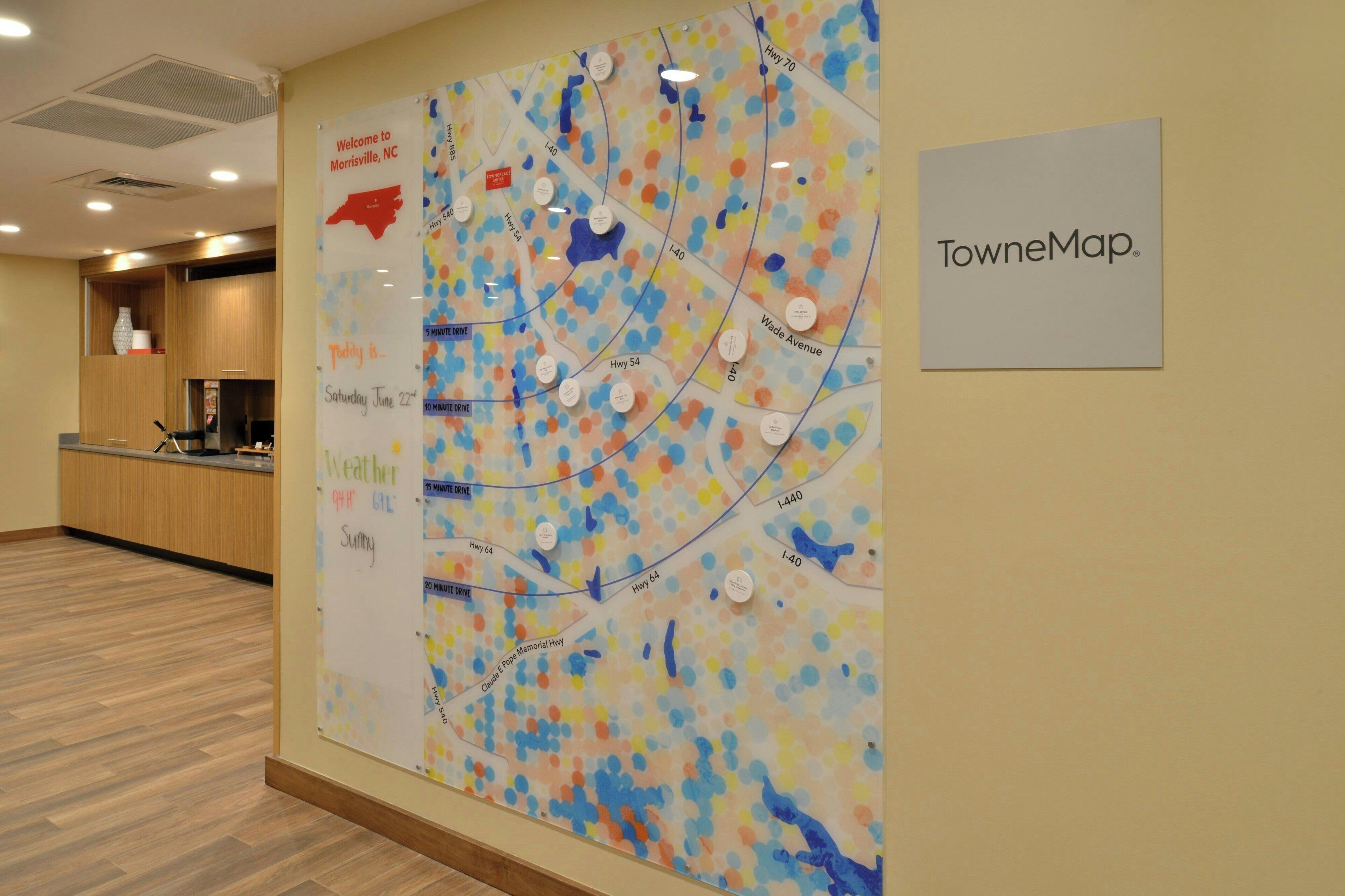 A map with street names and a sign reading "TowneMap."
