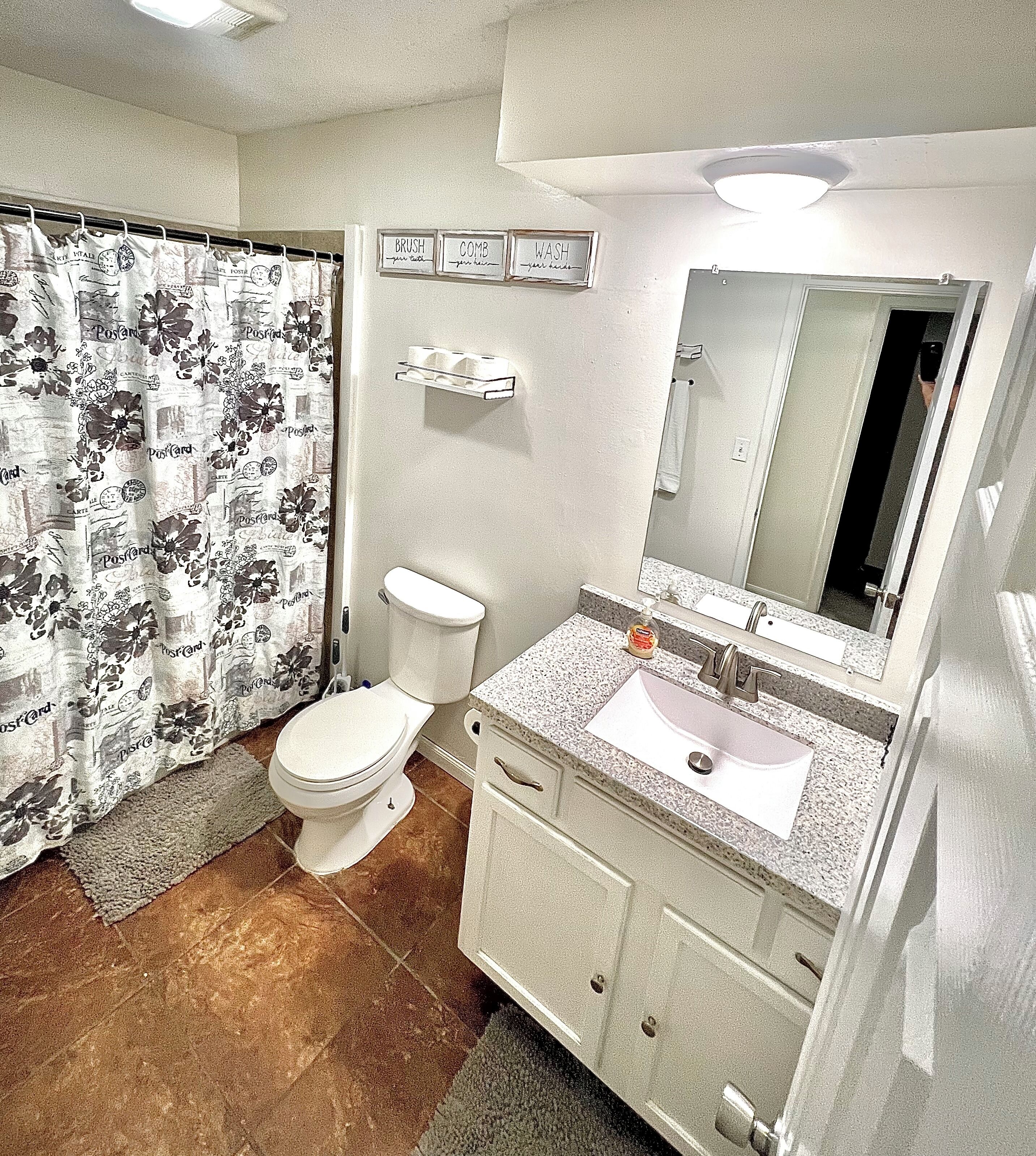 Hair dryer, towels, toilet paper