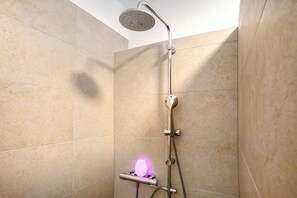 Shower, hair dryer, towels - Apartment "Goldberg" - Living in the Winery (Grünstadt)