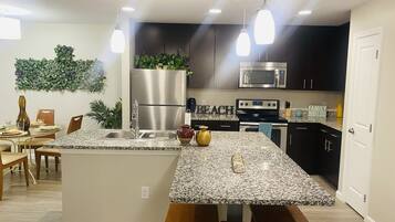 Fridge, microwave, oven, dishwasher