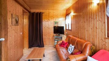 Televisie, een open haard en een dvd-speler