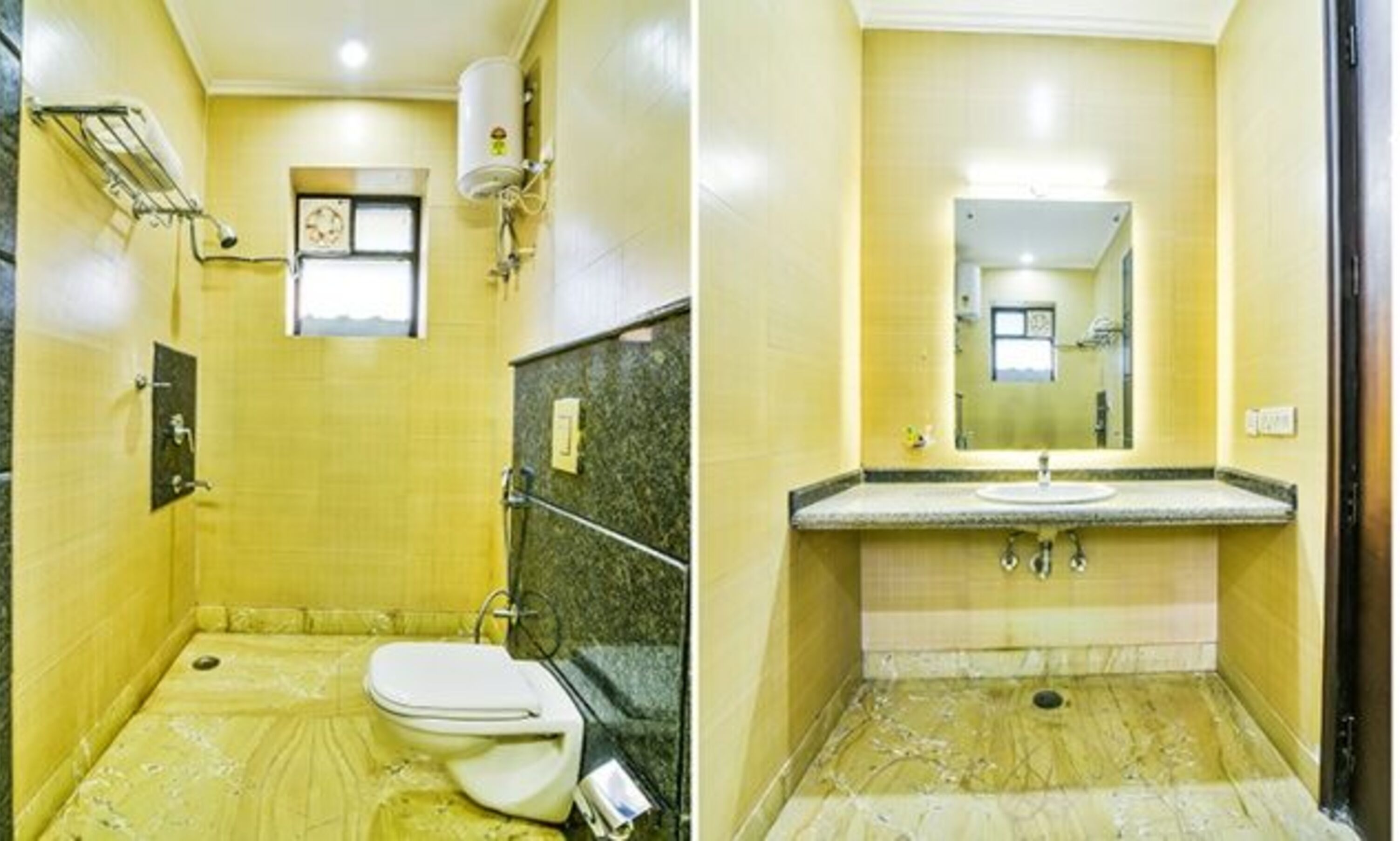 Shower, rainfall showerhead, free toiletries, towels