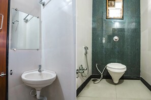 Shower, rainfall showerhead, free toiletries, towels