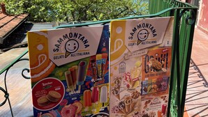 Un stand de glaces artisanales proposant différentes saveurs et une variété de garnitures.