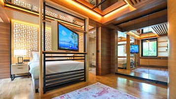 1 bedroom, Egyptian cotton sheets, premium bedding, memory foam beds