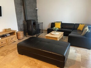 Smart TV, fireplace, video games, DVD player