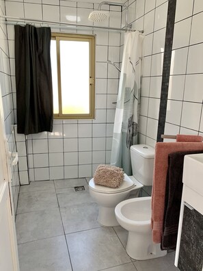 Bruser, hårtørrer, bidet, håndklæder