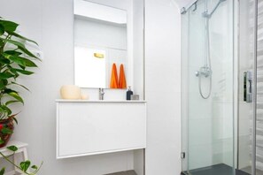 Douche, séchoir à cheveux, serviettes fournies