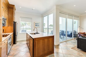 Fridge, microwave, oven, stovetop - 2nd Floor Beachfront Condo - Elevator, Private Balcony, POOL, Lazy River & more (Galveston)