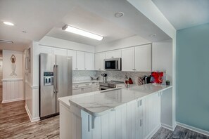 Fridge, microwave, oven, stovetop - Southshore Villas 903 - Renovated Oceanfront Condo (North Myrtle Beach)