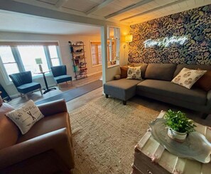 Smart TV, fireplace, video games, DVD player